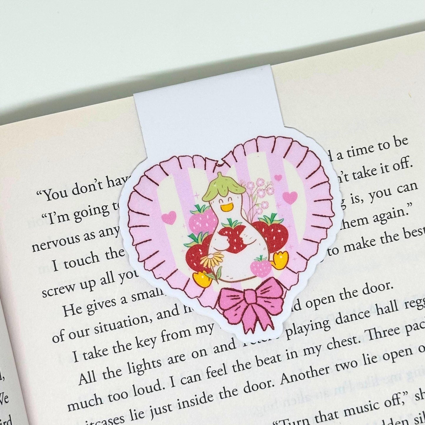 Heart Strawberry Silly Goose Coquette Magnetic Bookmark Double Sided Reading Gifts Book Lovers