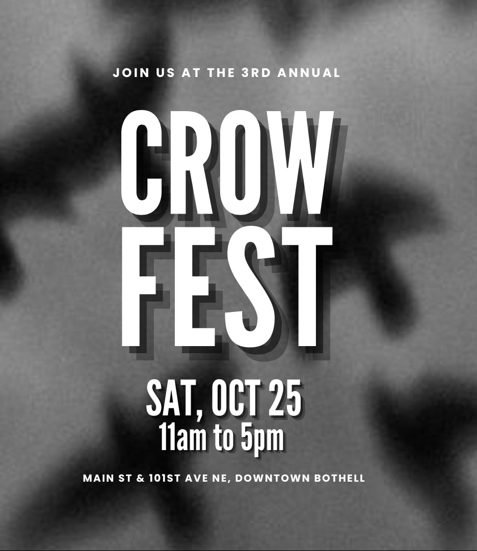Promotional poster for Crow Fest with event details on a gray background