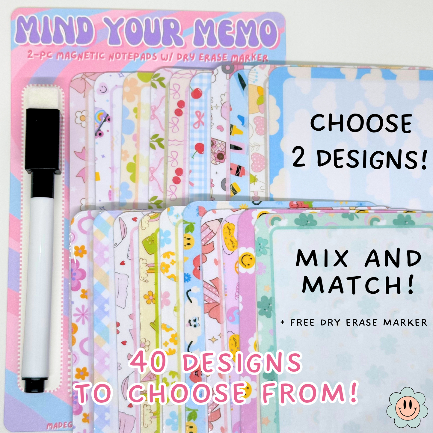 2-PC Magnetic Notepads w/ Dry Erase Marker (CHOOSE YOUR OWN)