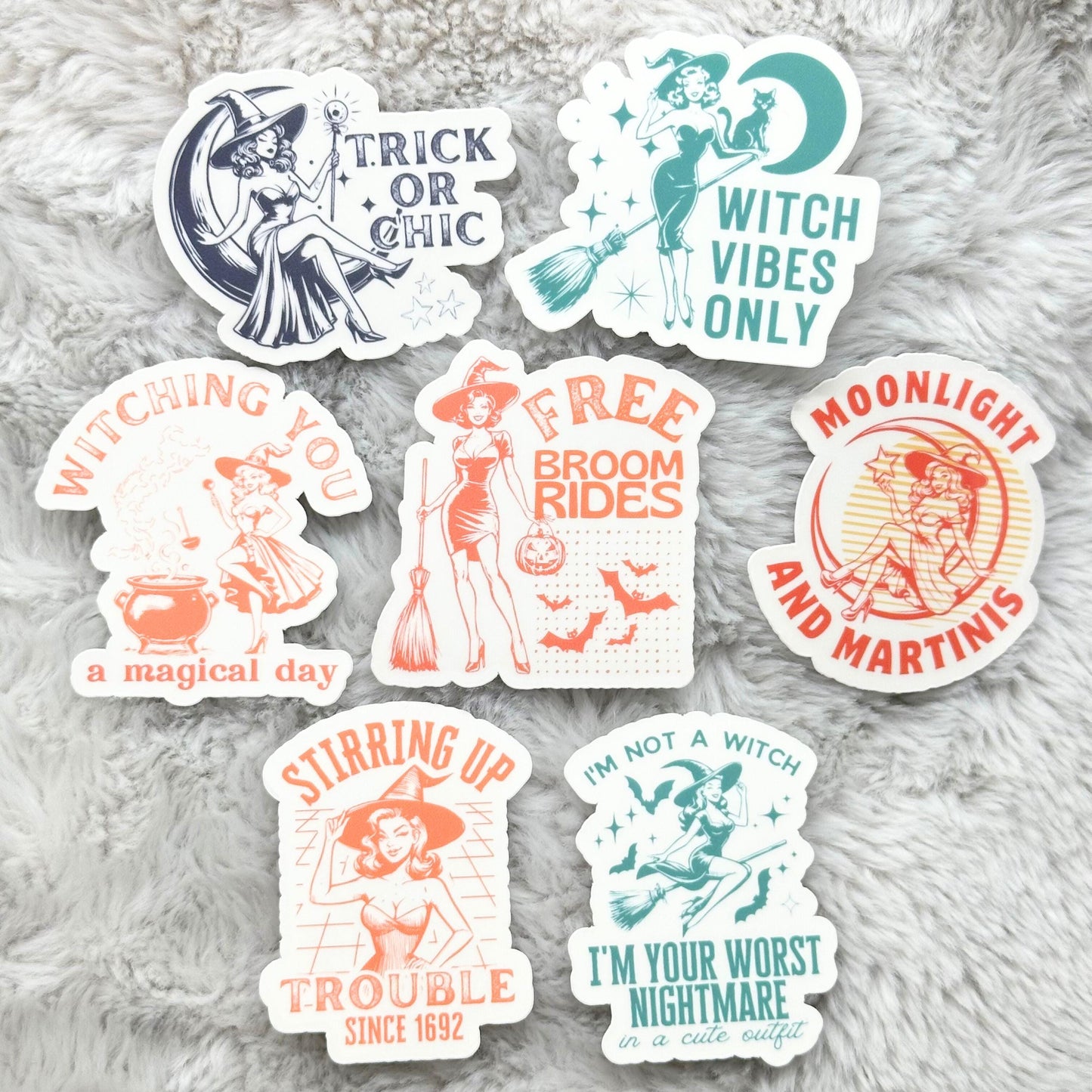 Witchy Retro Woman Halloween Sticker Pack