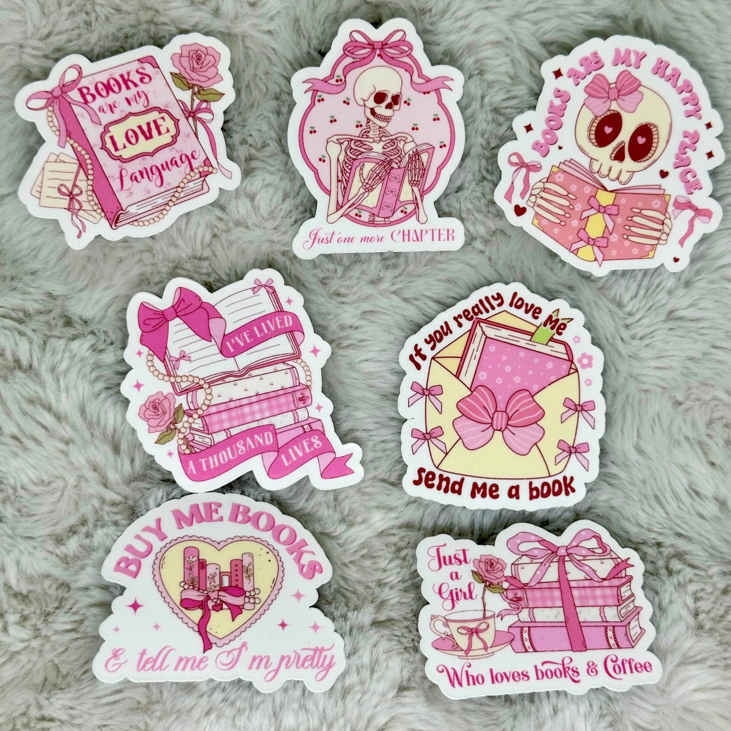 Book Lover Skeleton Coquette Sticker Pack