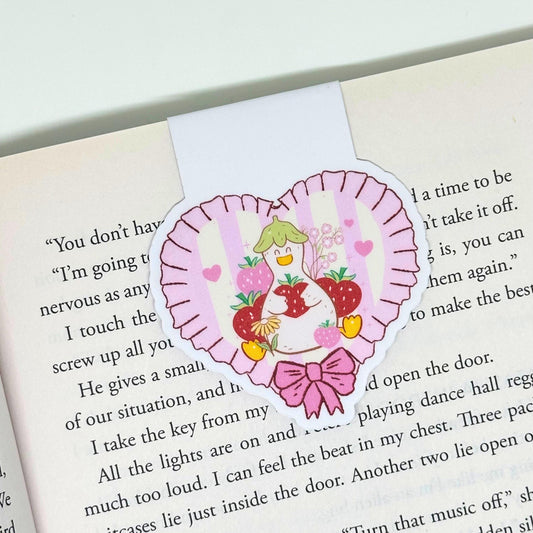 Heart Strawberry Silly Goose Coquette Magnetic Bookmark Double Sided Reading Gifts Book Lovers