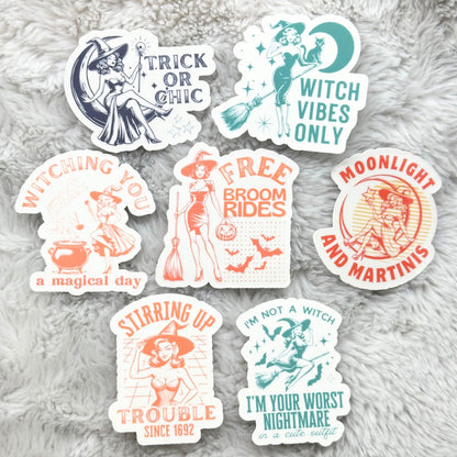 Witchy Retro Woman Halloween Sticker Pack