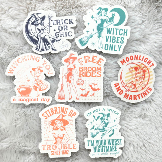 Witchy Retro Woman Halloween Sticker Pack