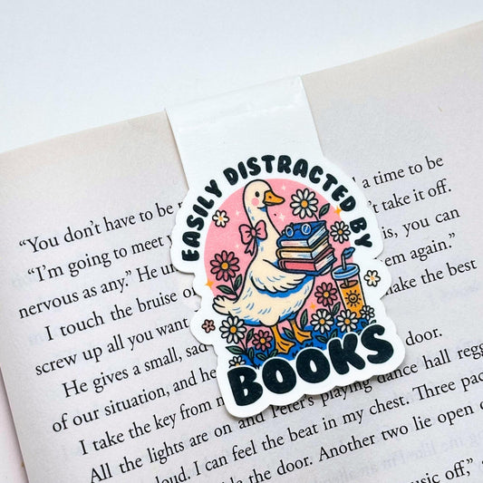 Easily Distracted By Books Goose Magnetic Bookmark Double Sided Reading Gifts Book Lovers